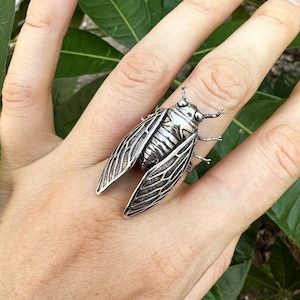 Cicada Ring 925 STERLING SILVER Flying Bug Insect Fly Cute Entomology Charm Gift Jewelry