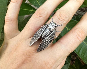 Cicada Ring 925 STERLING SILVER Flying Bug Insect Fly Entomology Gift Charm