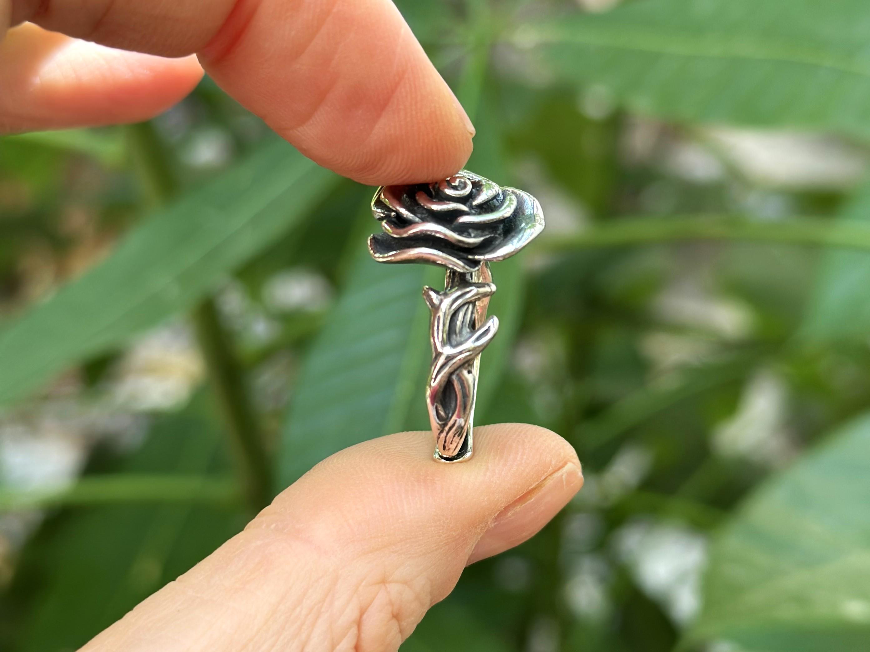Rose Flower Ring STERLING SILVER 925 Rose Thorns Floral