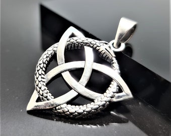 Triquetra Ouroboros Pendant 925 Sterling Silver Тriskele Celtic Trinity Knot Triquetra Norse Sacred Symbol Snake eating its tail