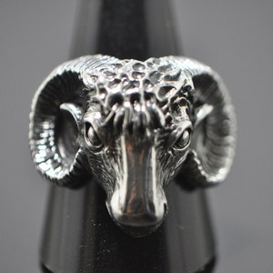 Ram Head Ring STERLING SILVER 925 Coiled Horns Aries Zodiac Sign Horns Brutal Biker Rocker Exclusive Design
