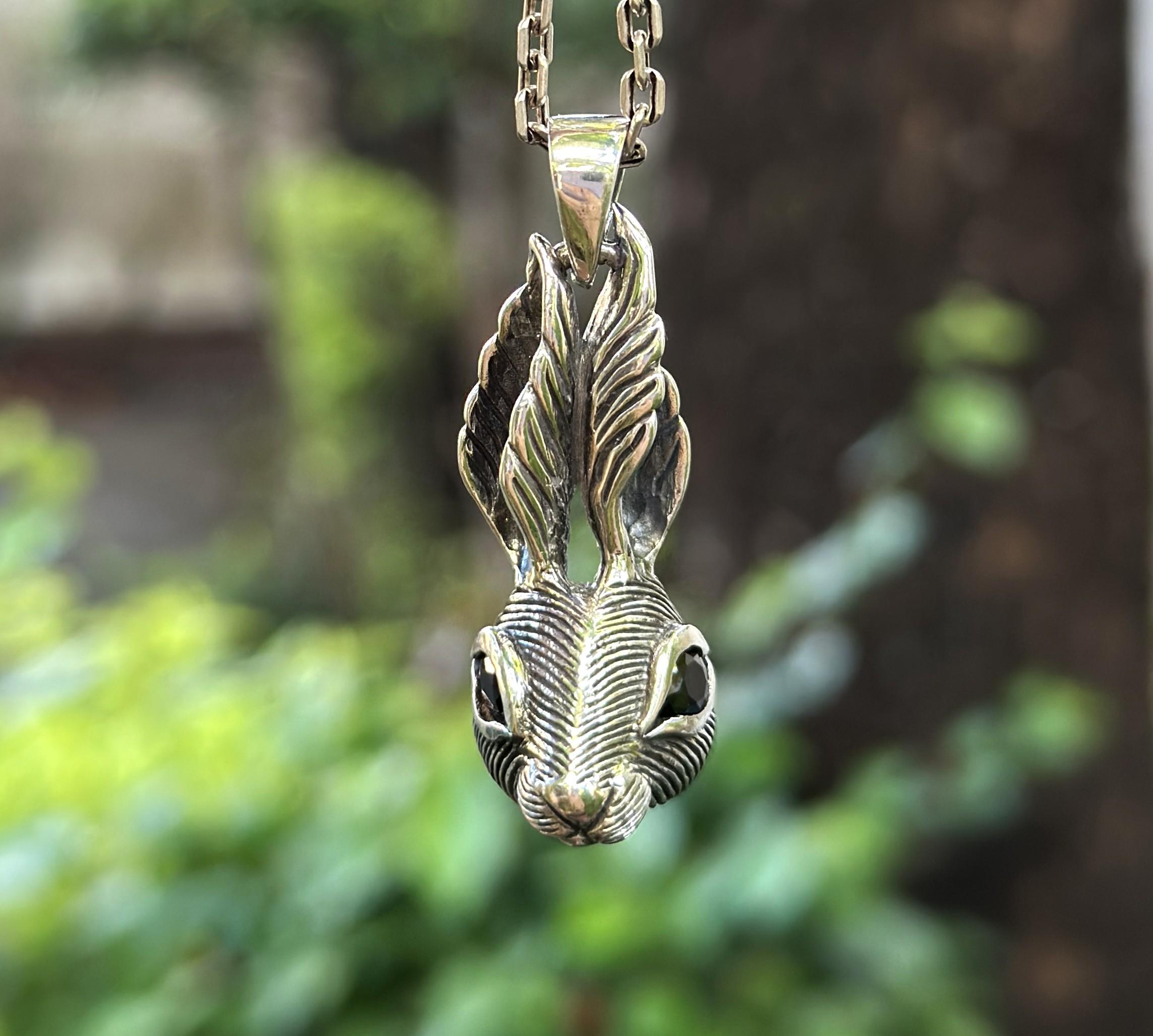 Hare Head Pendant 925 STERLING SILVER Good Fortune Intuition