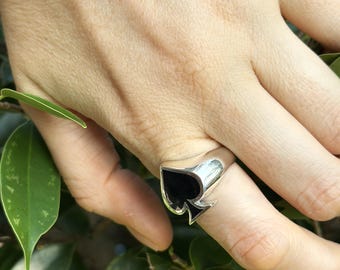 Ace of Spades Ring 925 STERLING SILVER Winner Lucky Good Luck