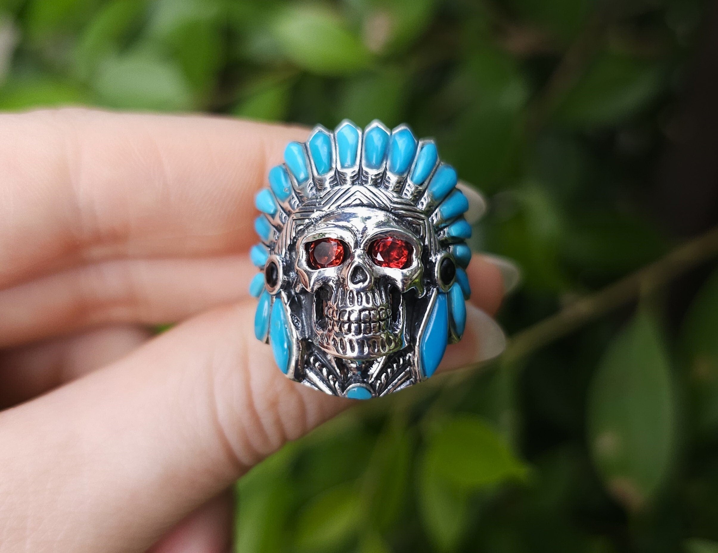 Elaborate Navajo Sterling Silver Skull Ring Native American Elaborate Navajo Sterling Silver Skull Ring Native American
