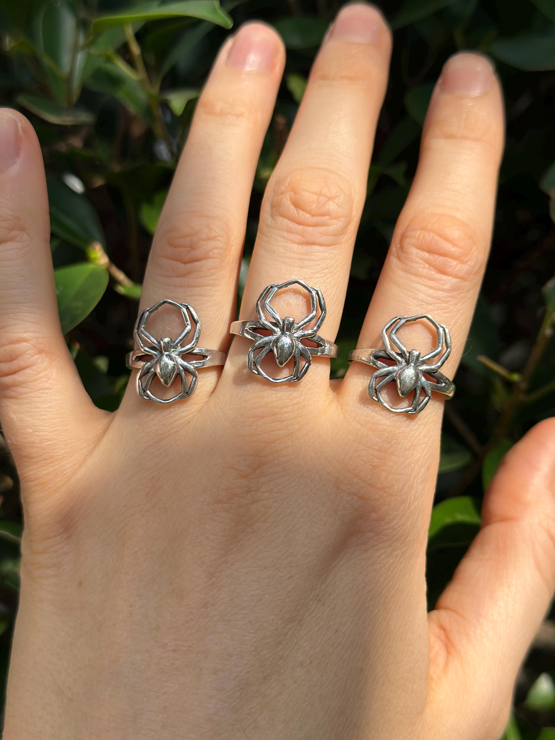 Spider Ring 925 Sterling Silver Black Widow Insect Gothic Jewelry