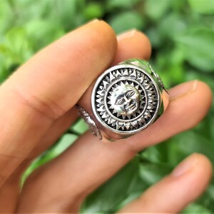 Sun God Ring STERLING SILVER 925 Ouroboros Vegvisir Runic Compass Celestial Divine Talisman Protective Amulet Sacred Symbol Divinity image 2