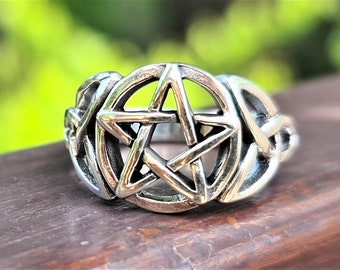 Pierścień z pentagramem, srebro próby 925, gwiazda, pentagram, święte symbole, talizman okultystyczny, amulet ochronny, ekskluzywny prezent