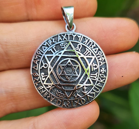 Solomon Hexagram Pendant 925 STERLING SILVER David Star Zodiac Kabbalah  Hermetic Sacred Symbol Talisman Protective Amulet Shield of David - Main Image