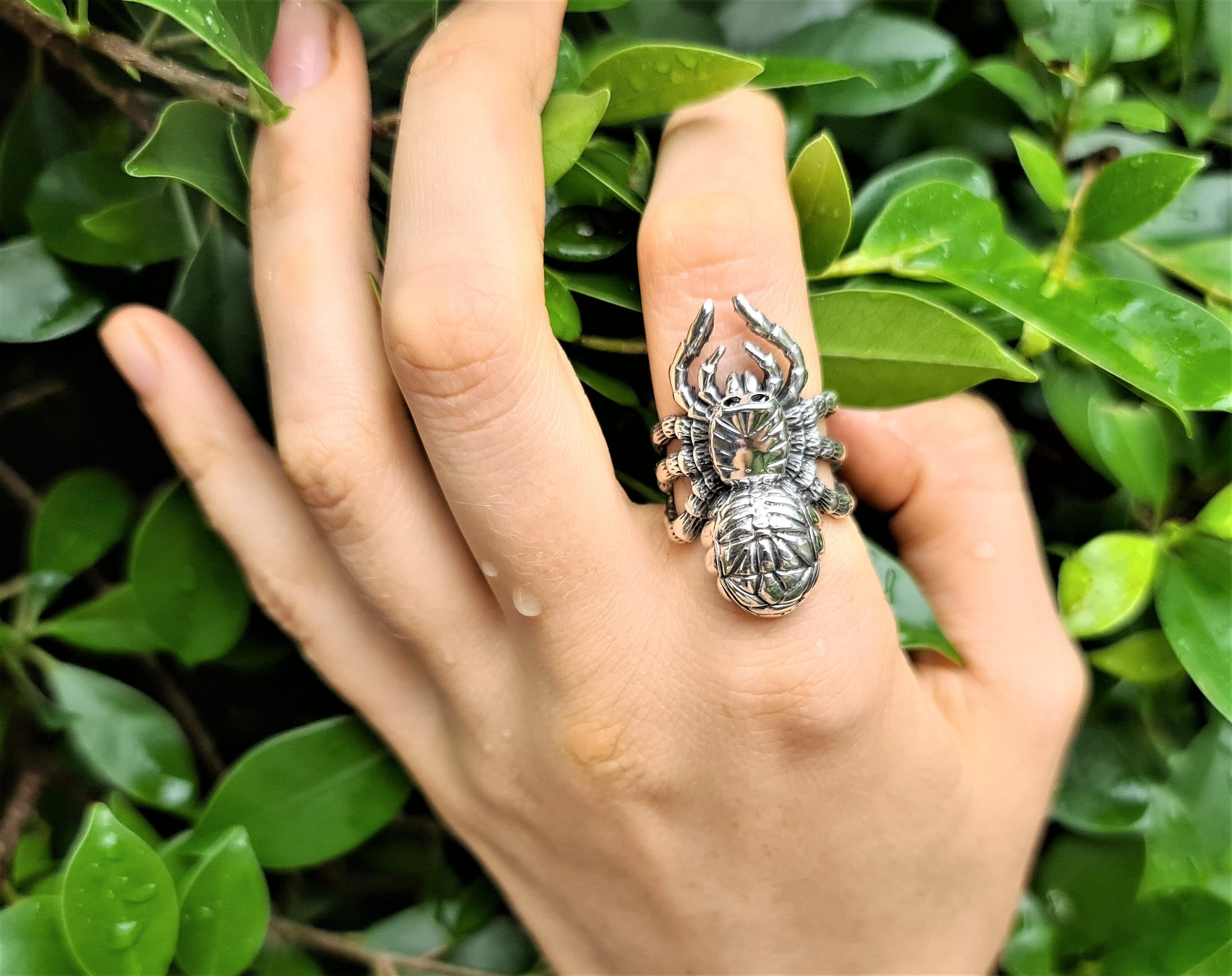 Giant Spider Ring 925 Sterling Silver Large Jumping Spider Black