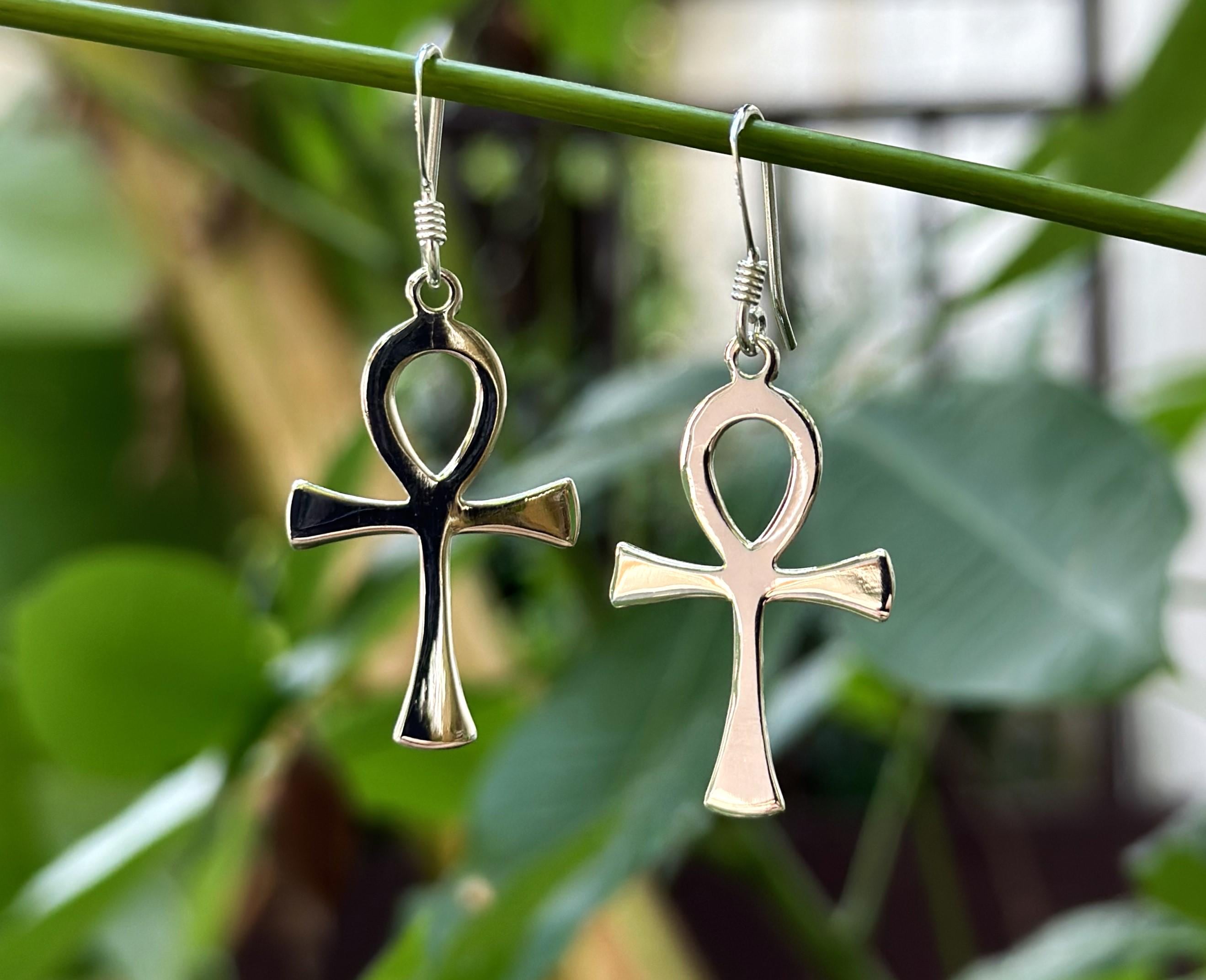 Orecchini Pendenti In Argento 925 Con Croce Ankh Egizia – 1 Paio, Fili A Gancio