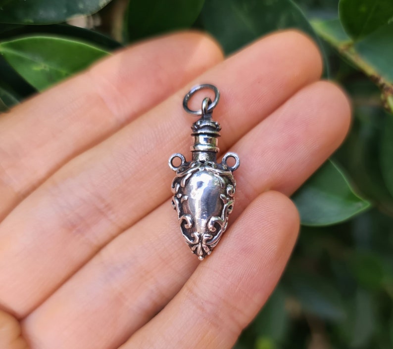 Perfume Bottle Pendant STERLING SILVER 925 Amphora Shape Locket Fragrance Perfume/Essential Oil 3D Locket/Pendant Minimalist Urn image 6