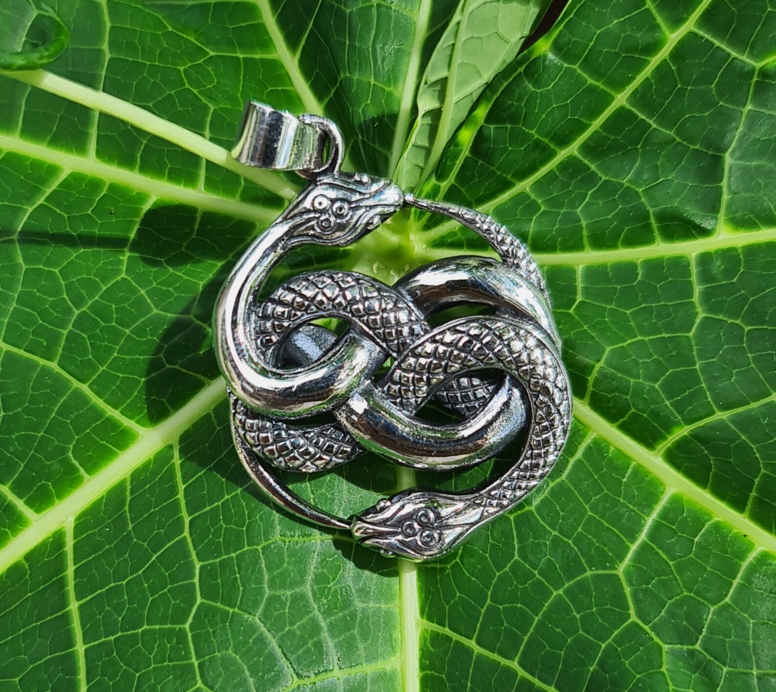 Snakes Interlocking Double Snake Pendant STERLING SILVER 925 Interlocking Snakes Serpent ...