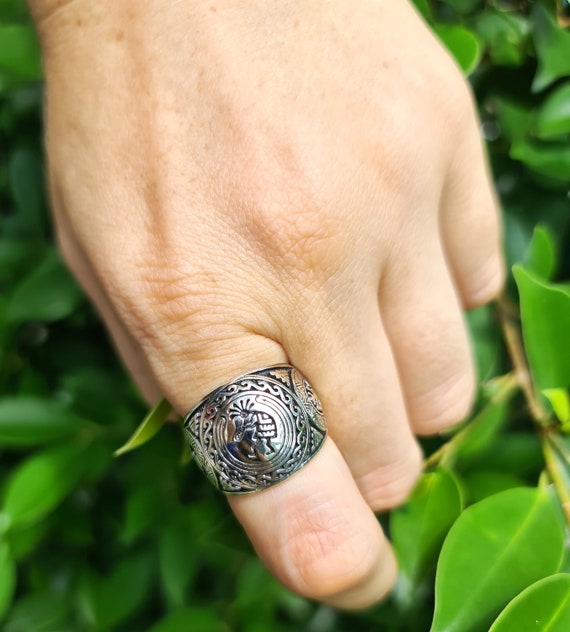 Hopi Kokopelli Overlay Cast Sterling Silver Ring, Siz
