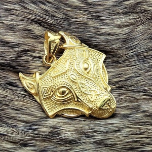 Fenrir Wolf Pendant STERLING SILVER 925 22 k Gold Plated Celtic Amulet Viking Jewelry Scandinavian Talisman