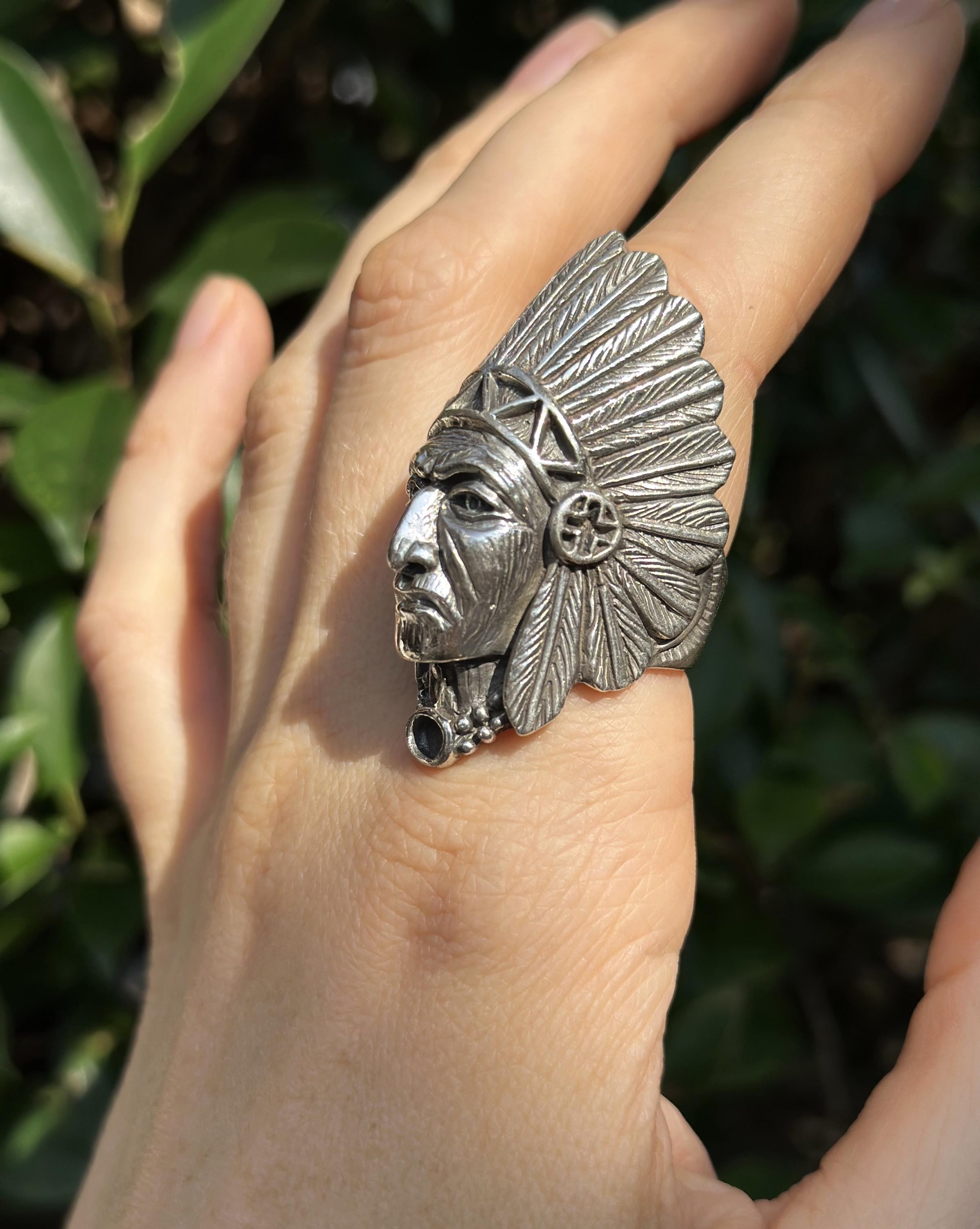American Indian Ring 925 STERLING SILVER Indian Tribal Chief