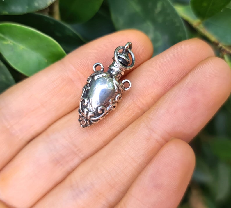 Perfume Bottle Pendant STERLING SILVER 925 Amphora Shape Locket Fragrance Perfume/Essential Oil 3D Locket/Pendant Minimalist Urn image 4