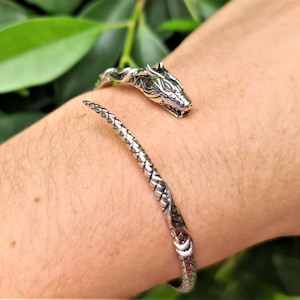 Dragon Bangle STERLING SILVER 925 Ouroboros Bracelet Dragon eating Tail Ancient Symbol Talisman Amulet Good Luck