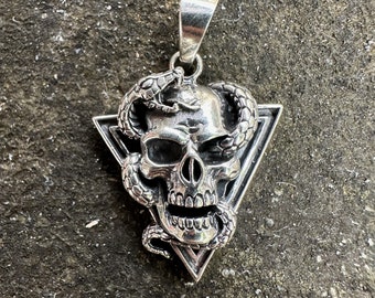Skull Snake Pendant 925 Sterling Silver Serpent Threading Through