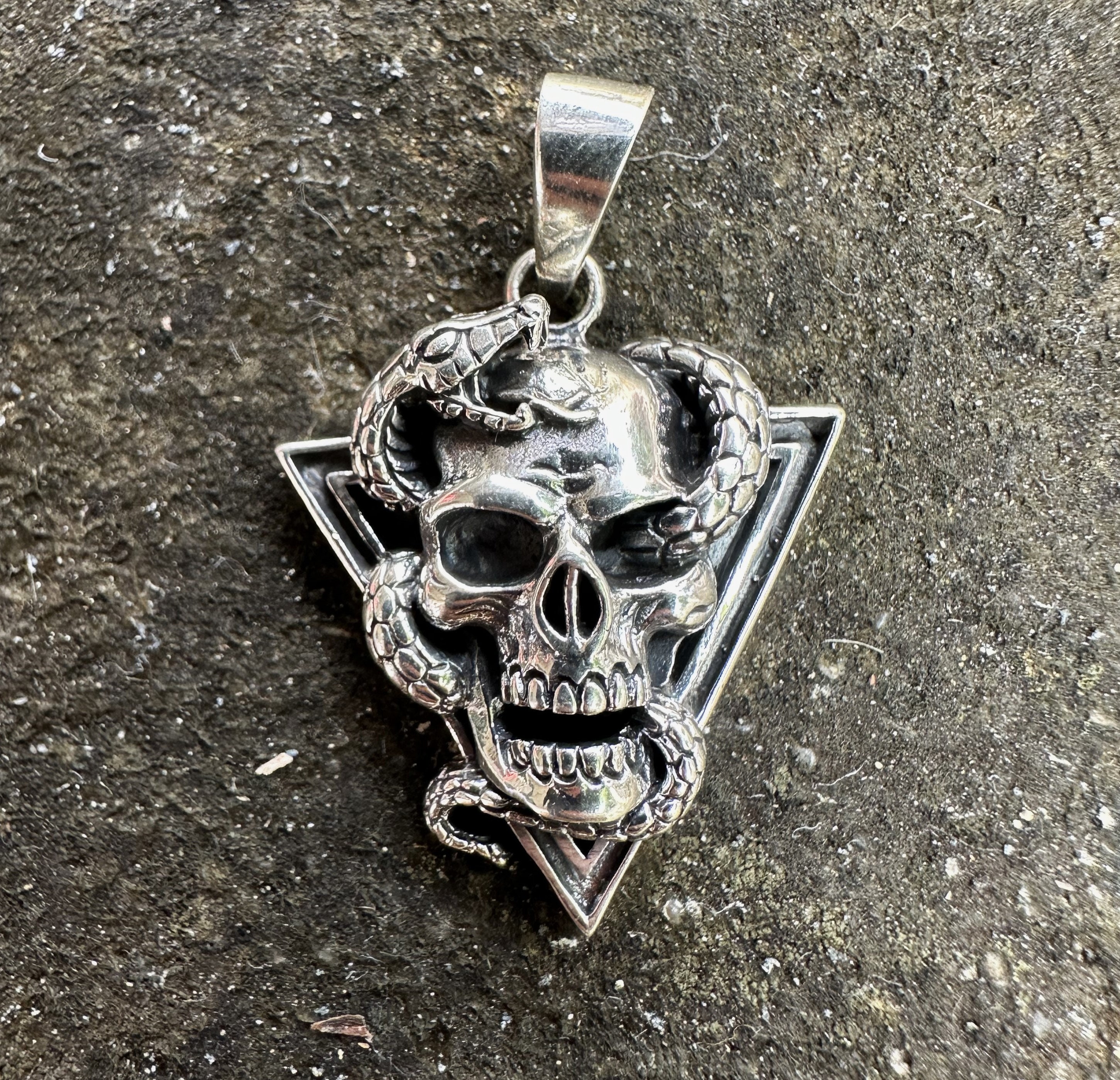 Skull Snake Pendant 925 Sterling Silver Serpent Threading Through