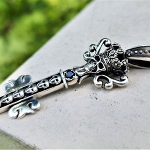 Crowned Skull Key Pendant STERLING SILVER 925 Royal Skull Skeleton Key Cubic Zirconia Gift Talisman Protective Amulet Unlock All Blocks