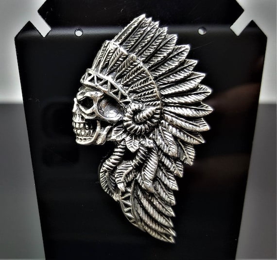 American Indian Skull Pendant STERLING SILVER 925 Native American 