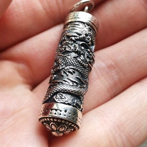 Perfume Locket Bottle Pendant STERLING SILVER 925 Dragon Memorial Pendant Watertight Essential Oil Secret compartment for Ashes image 5