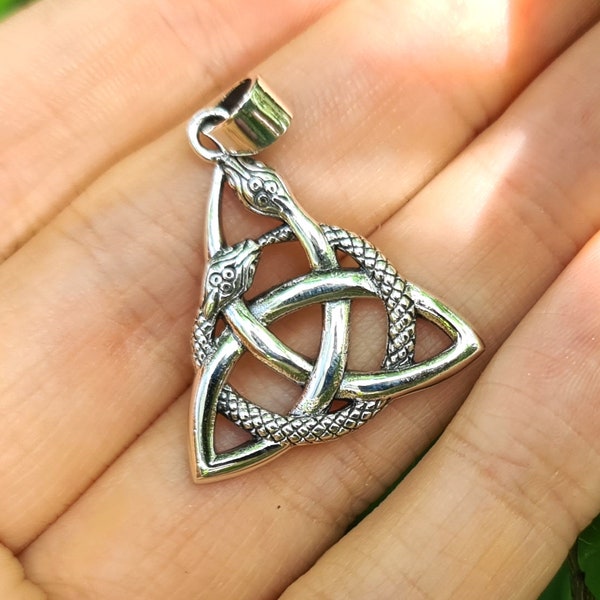 Triquetra Ouroboros Pendant 925 STERLING SILVER Interlocking Snakes Swirl Occult Тriskele Celtic Trinity Knot Sacred Symbol Talisman