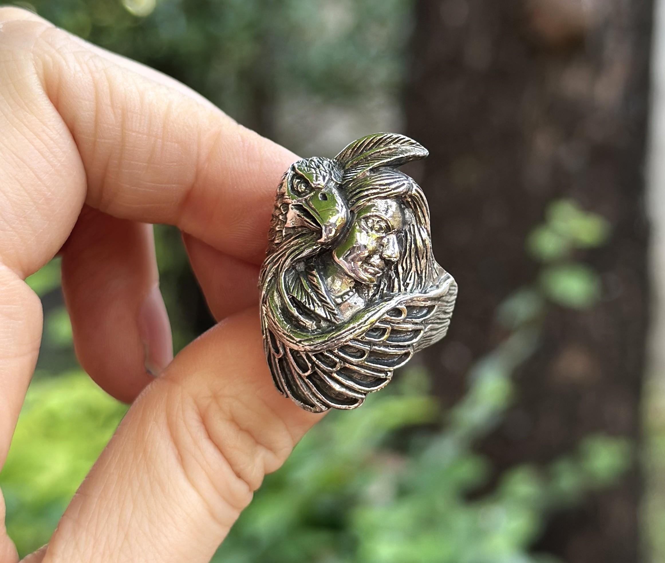 Native Indian Eagle Protector Ring 925 STERLING SILVER Totem