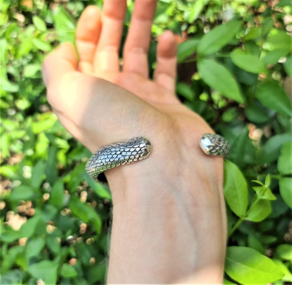 Snake Bangle STERLING SILVER 925 Snake Bracelet Cleopatra Jewelry Arm  Bracelet Talisman Protective Amulet