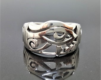 Eye of Horus Ring STERLING SILVER 925 Ancient Egyptian Symbols of Life Ankh Sacred Symbol Talisman