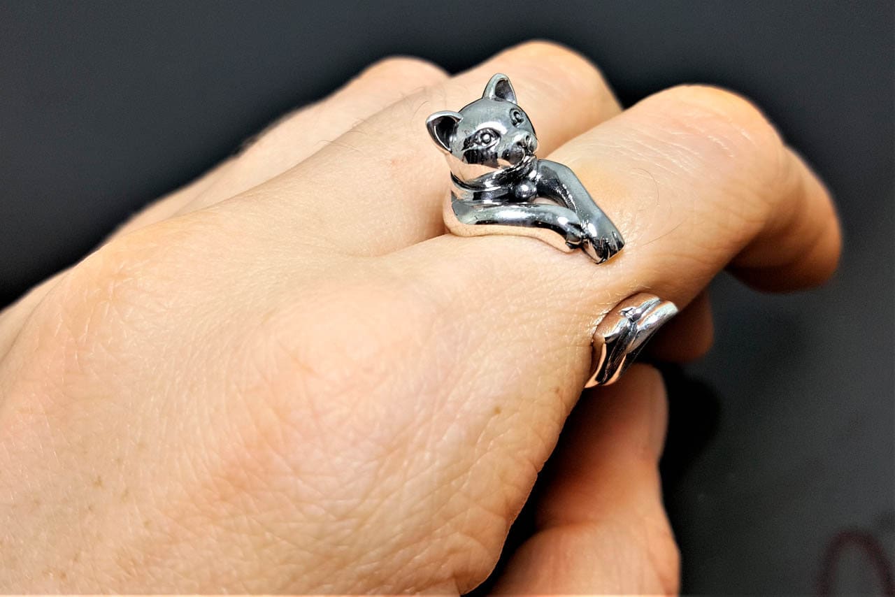 Cat Ring STERLING SILVER 925 Kitten Wrap Around Finger Cat Lovers