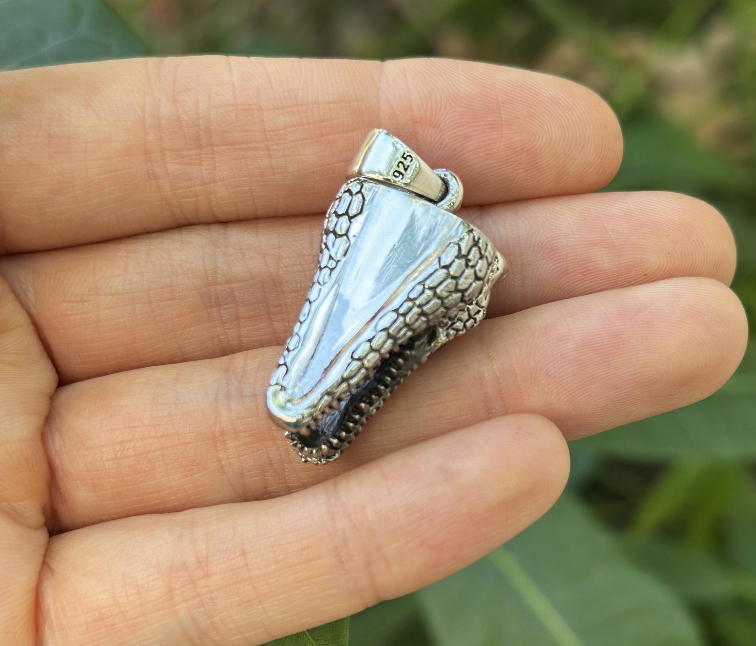 Crocodile Head Pendant STERLING SILVER 925 Alligator Teeth