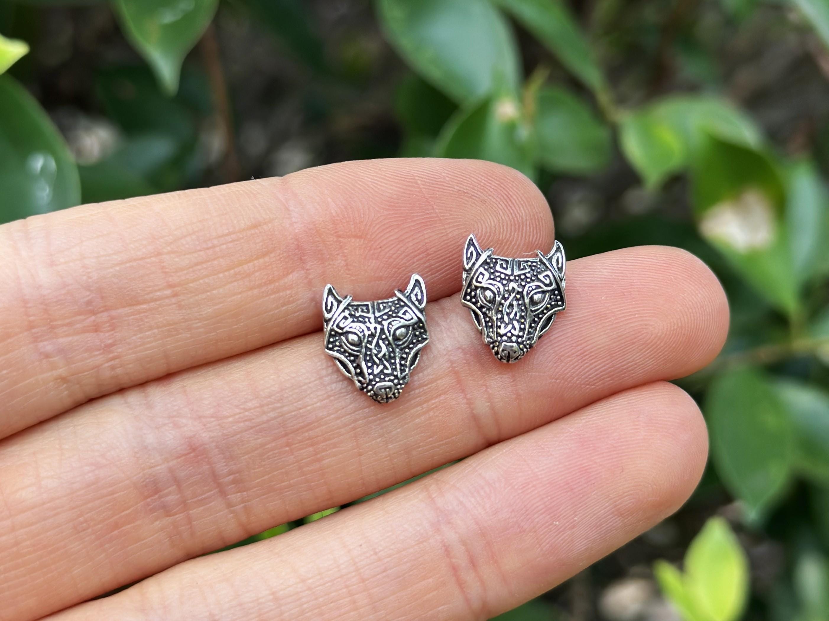 Fenrir Wolf Stud Earrings STERLING SILVER 925 Viking Talisman