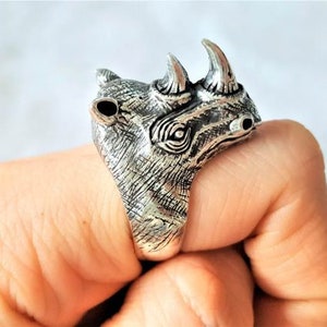 Rhinoceros Ring STERLING SILVER 925 Rhino Ring Totem African Animal Handmade Exclusive Design Heavy 27 grams