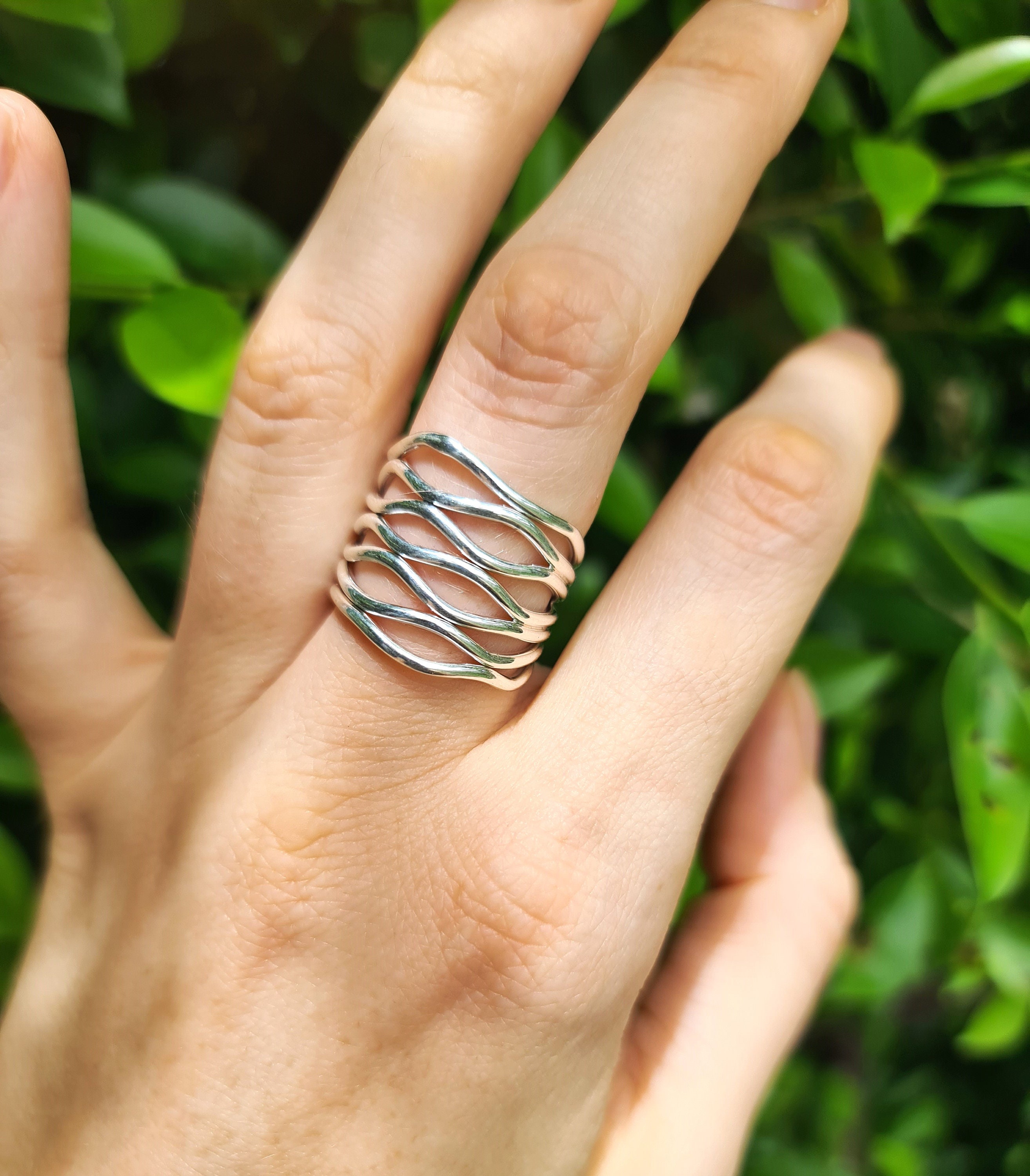 Wavy Lines Ring STERLING SILVER 925 Ring Boho Geometrical Design 