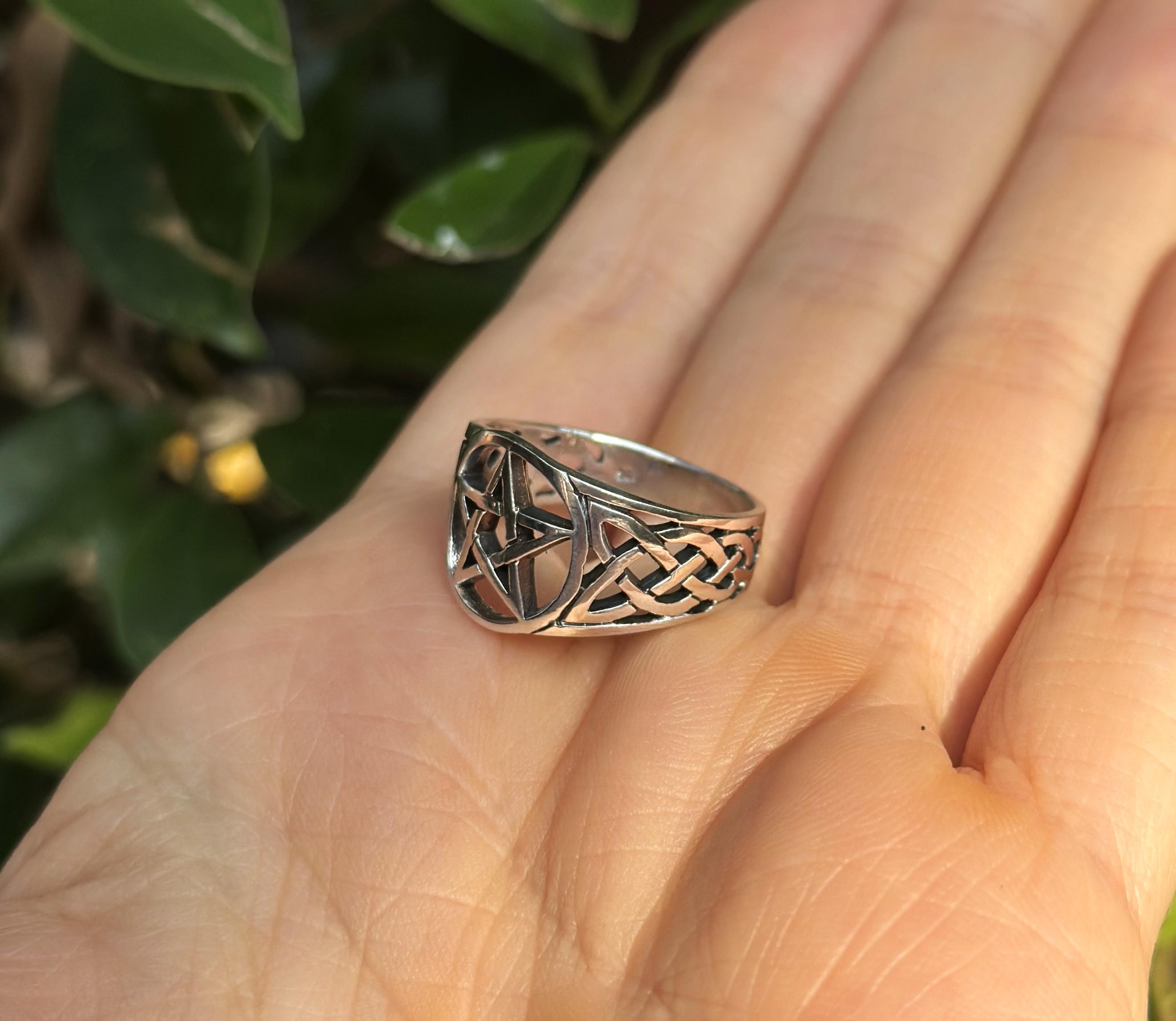 Pentagram Ring 925 Sterling Silver Star Pentacle Sacred Symbols