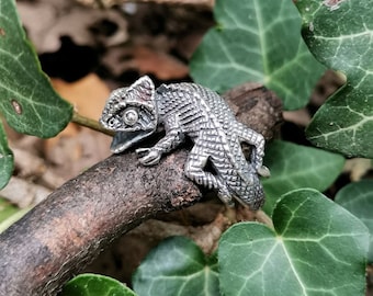 Anillo Camaleón PLATA DE LEY 925 Talismán Animal Reptil Lagarto Diseño Exclusivo Hecho a Mano