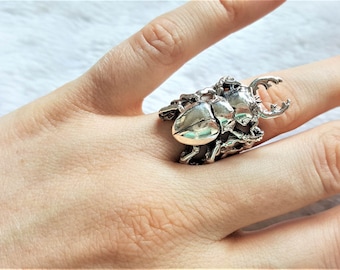 Stag Beetle Ring STERLING SILVER 925 Symbol of metamorphosis Handmade Exclusive Design Hercules beetles