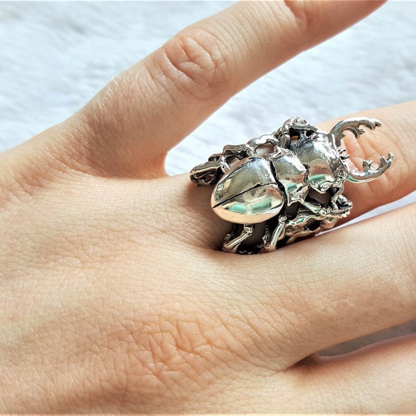 Stag Beetle Ring STERLING SILVER 925 Symbol of metamorphosis Handmade Exclusive Design Hercules beetles