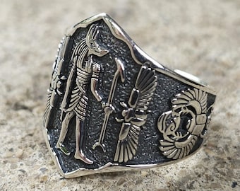 Anubis Ring 925 Sterling Silver Jackal-headed God of Egypt Egyptian Deity Scarab Ankh Sacred Symbol Ancient Egypt Talisman Amulet