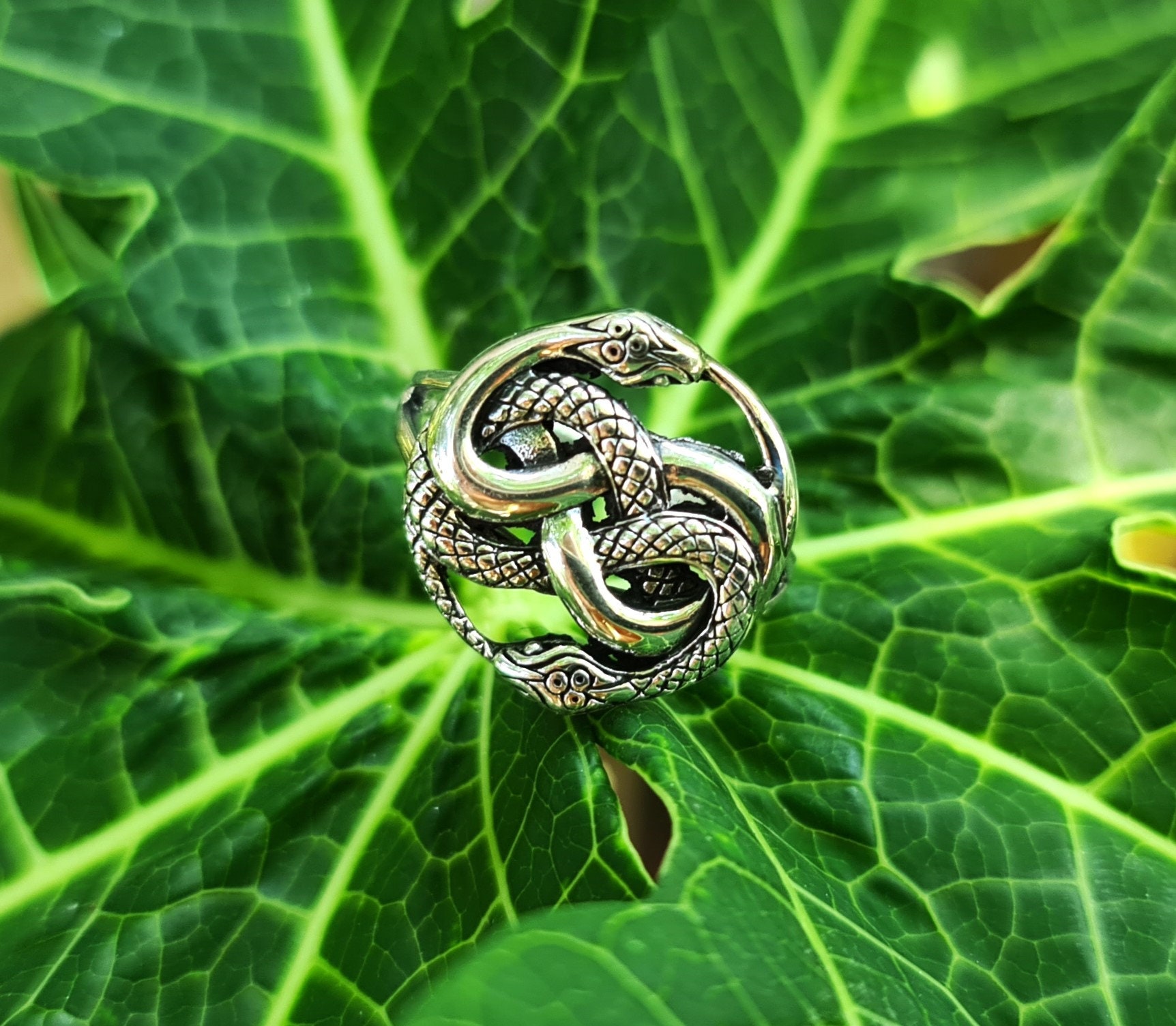 Snakes Interlocking Double Snake Ring STERLING SILVER 925 Interlocking Snakes Serpent Swirl ...