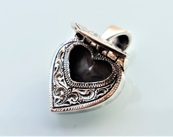 Open Heart Locket Pendant STERLING SILVER 925 Floral Design Secret Compartment Love Friendship Gift