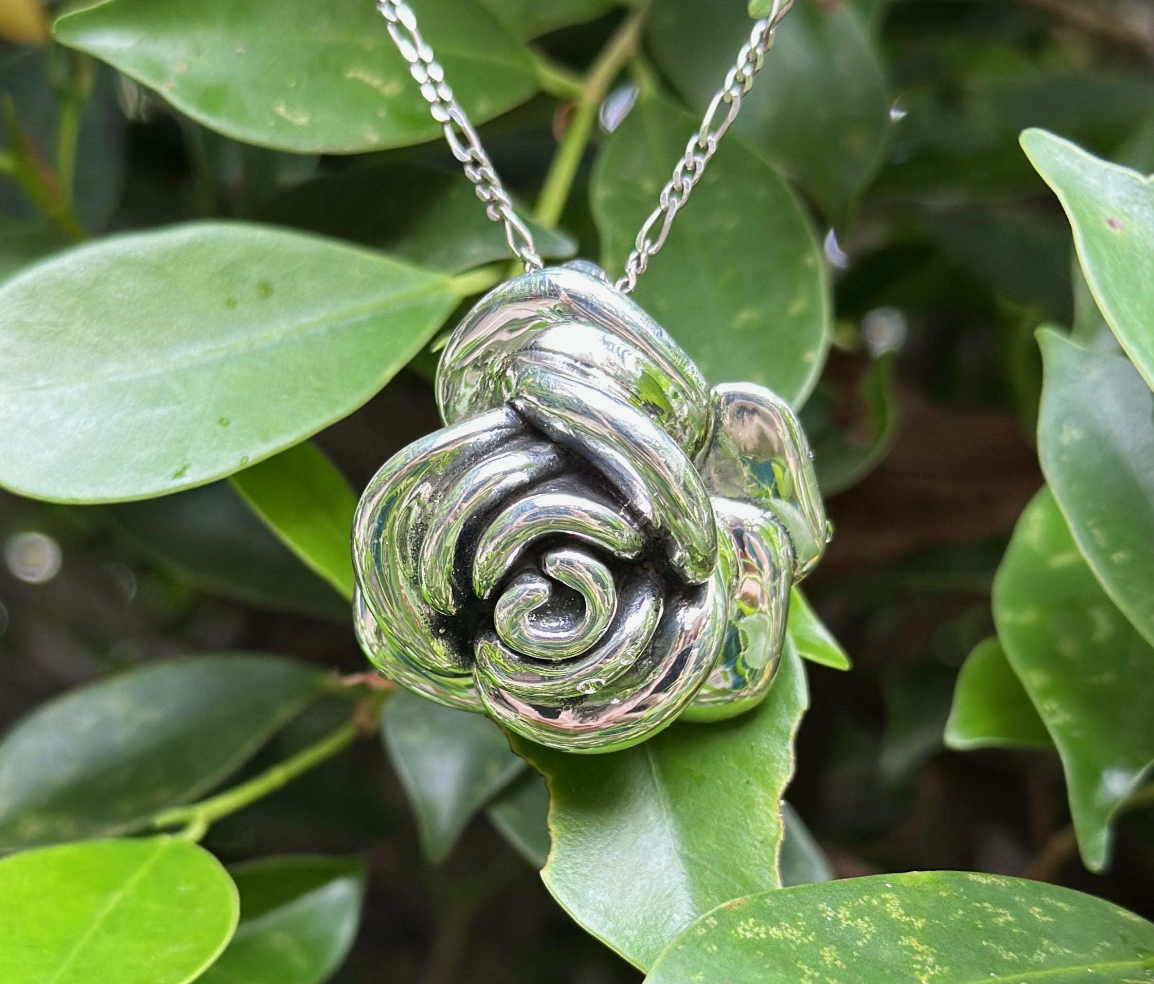 Large Rose Flower Pendant STERLING SILVER 925 Massive Silver Rose