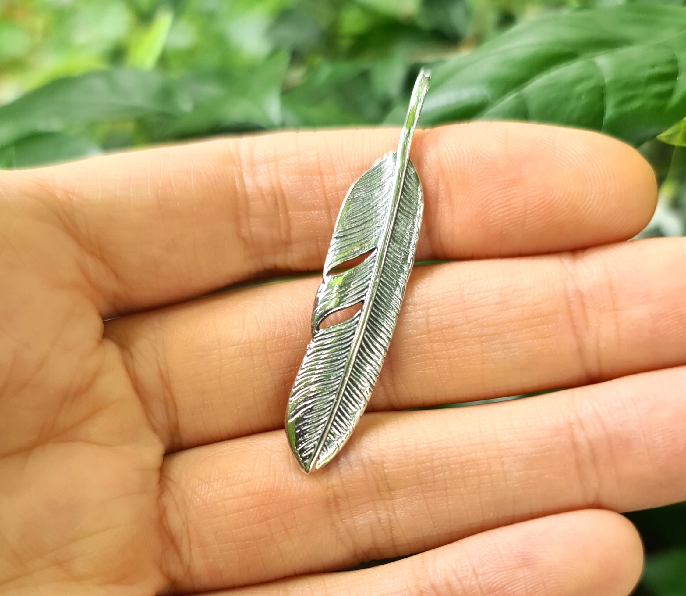Feather Pendant STERLING SILVER 925 Good Luck Symbol