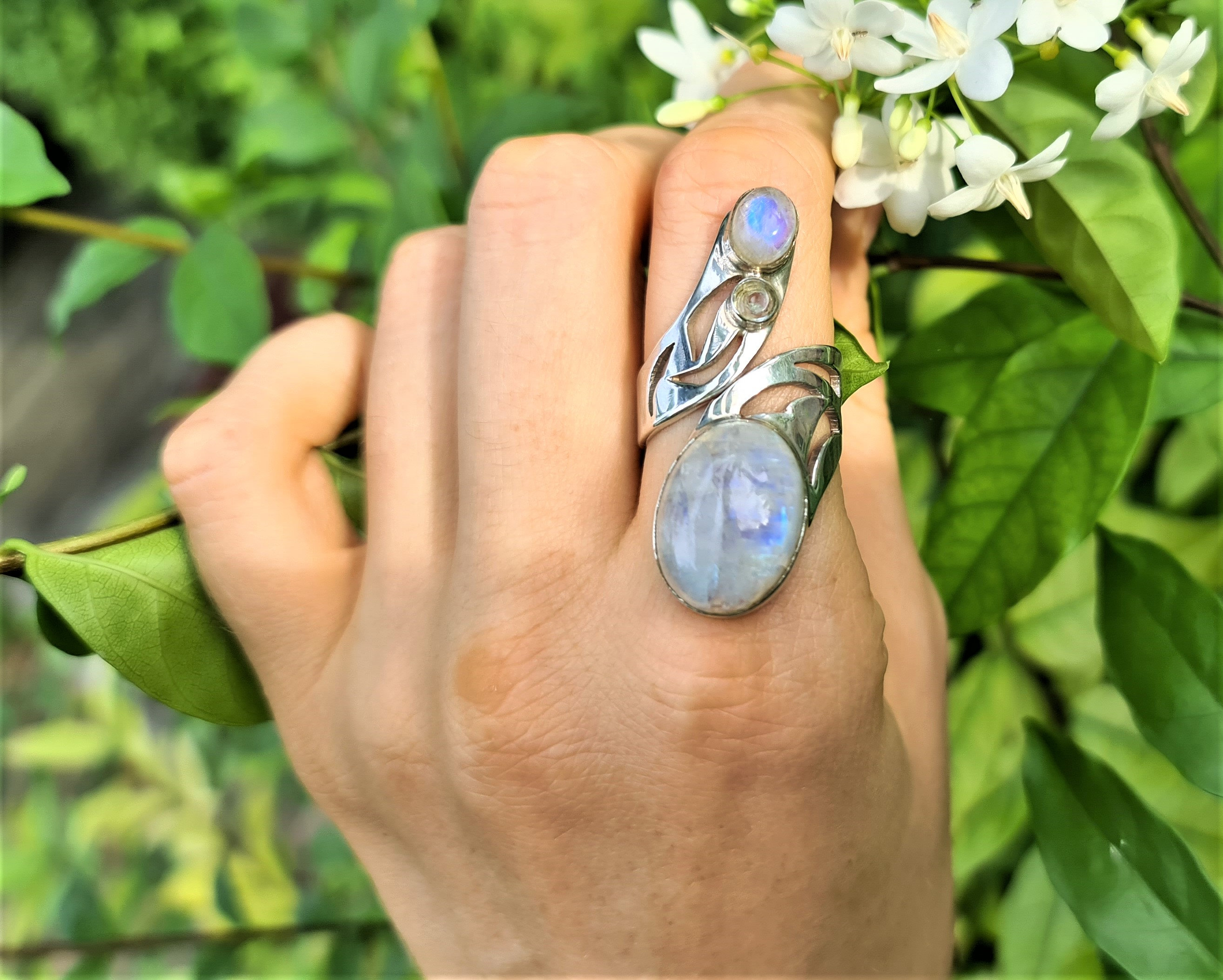 Moonstone Ring STERLING SILVER 925 Genuine Moonstone