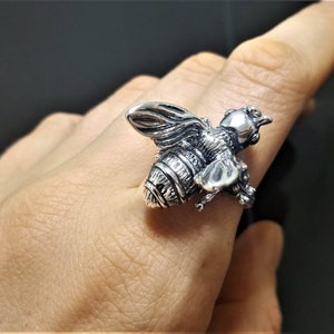 Bee Ring STERLING SILVER 925 Bumble Bee Honey Bee Apiary Jewelry Good Luck Talisman Amulet Exclusive Gift