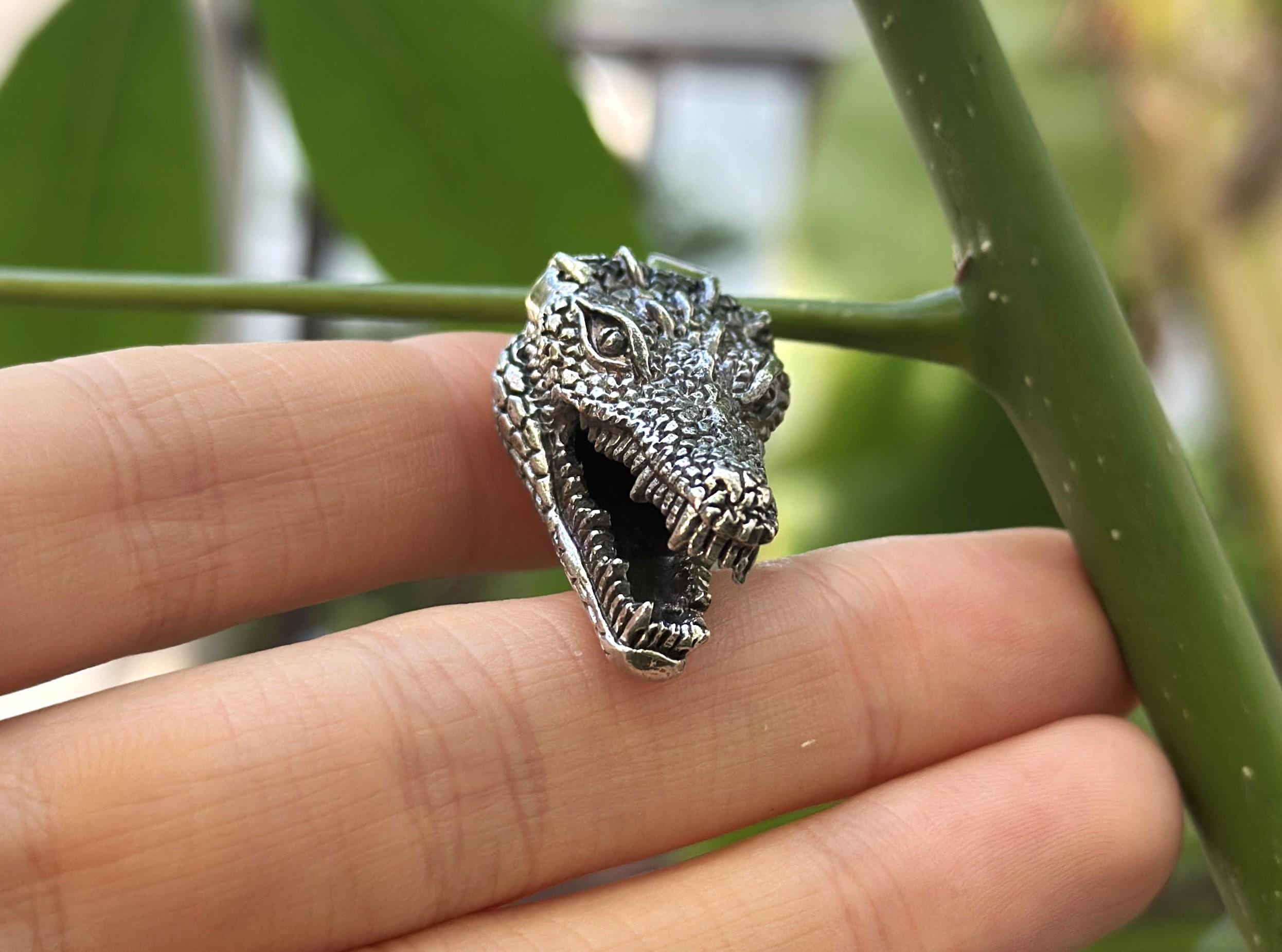 Crocodile Head Pendant STERLING SILVER 925 Alligator Teeth