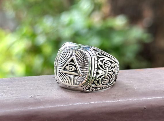 All Seeing Eye Pyramid STERLING SILVER 925 Ring Eye of Providence 