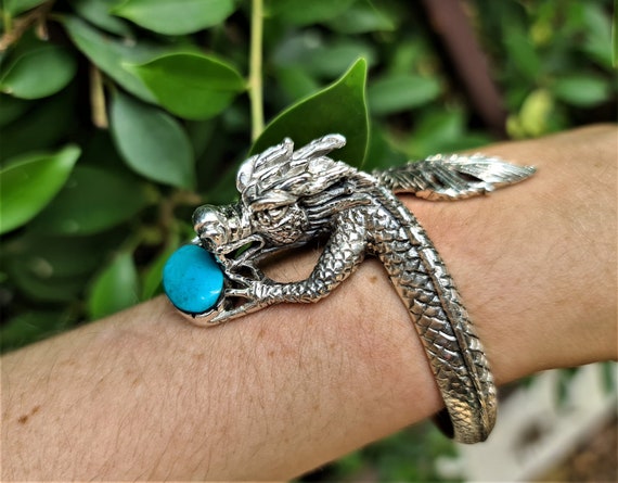 Dragon Bracelet STERLING SILVER 925 Turquoise Chinese Dragon Ancient Sacred Symbol Talisman Amulet Good Luck Adjustable Etsy Canada