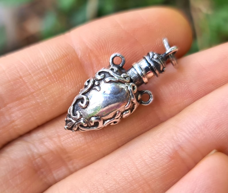 Perfume Bottle Pendant STERLING SILVER 925 Amphora Shape Locket Fragrance Perfume/Essential Oil 3D Locket/Pendant Minimalist Urn image 9
